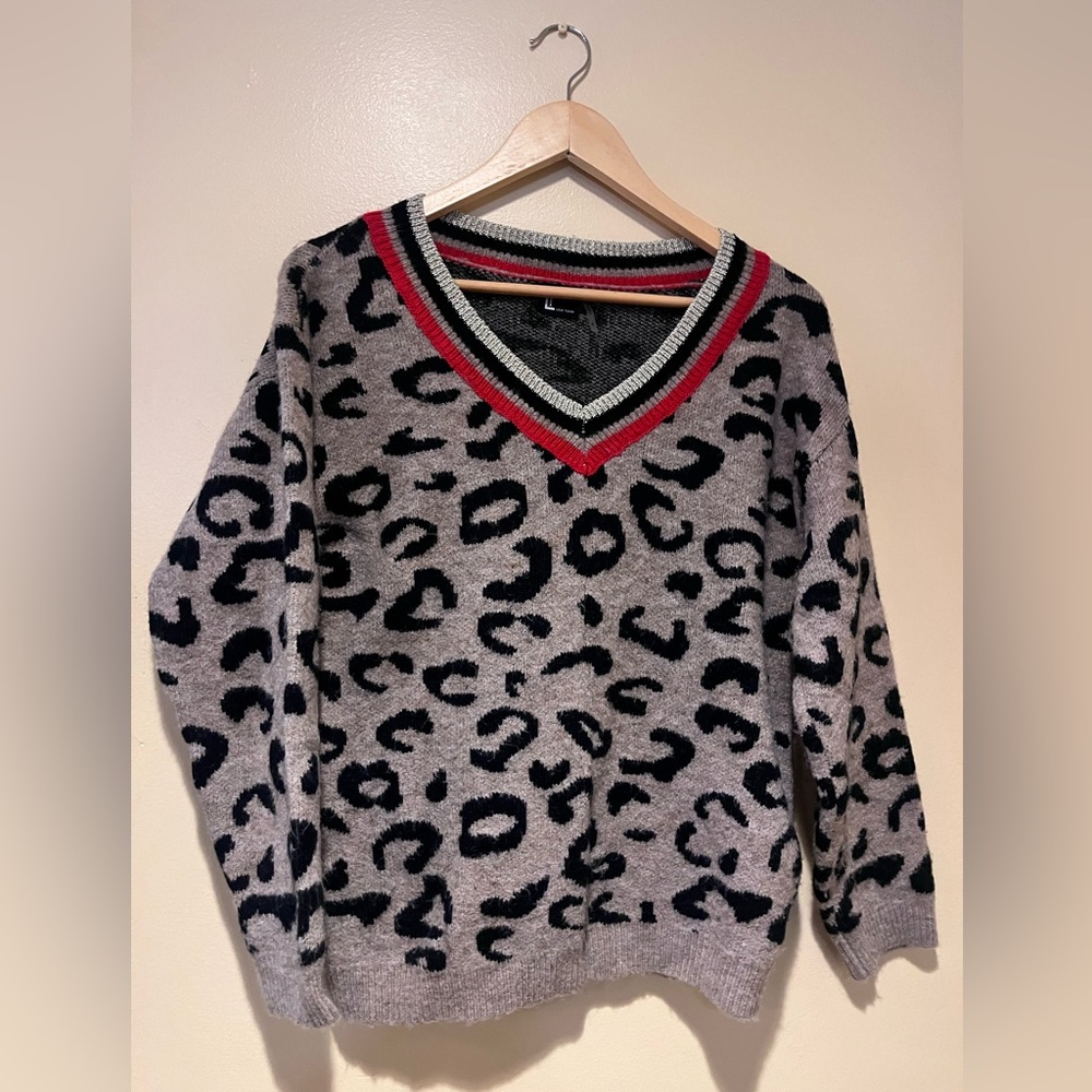 Love Token V Neck Cheetah print sweater